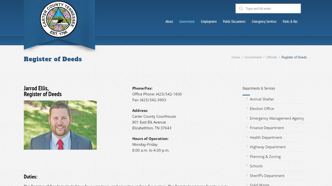 Register of Deeds – Carter County, Tennessee